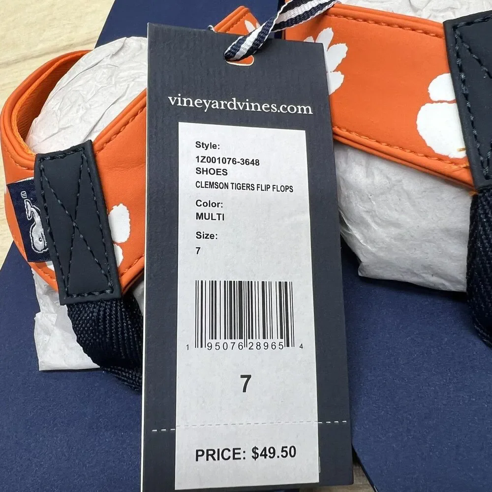 NEW sz 7 Mens Vineyard Vines Orange Clemson Tigers Flip Flops